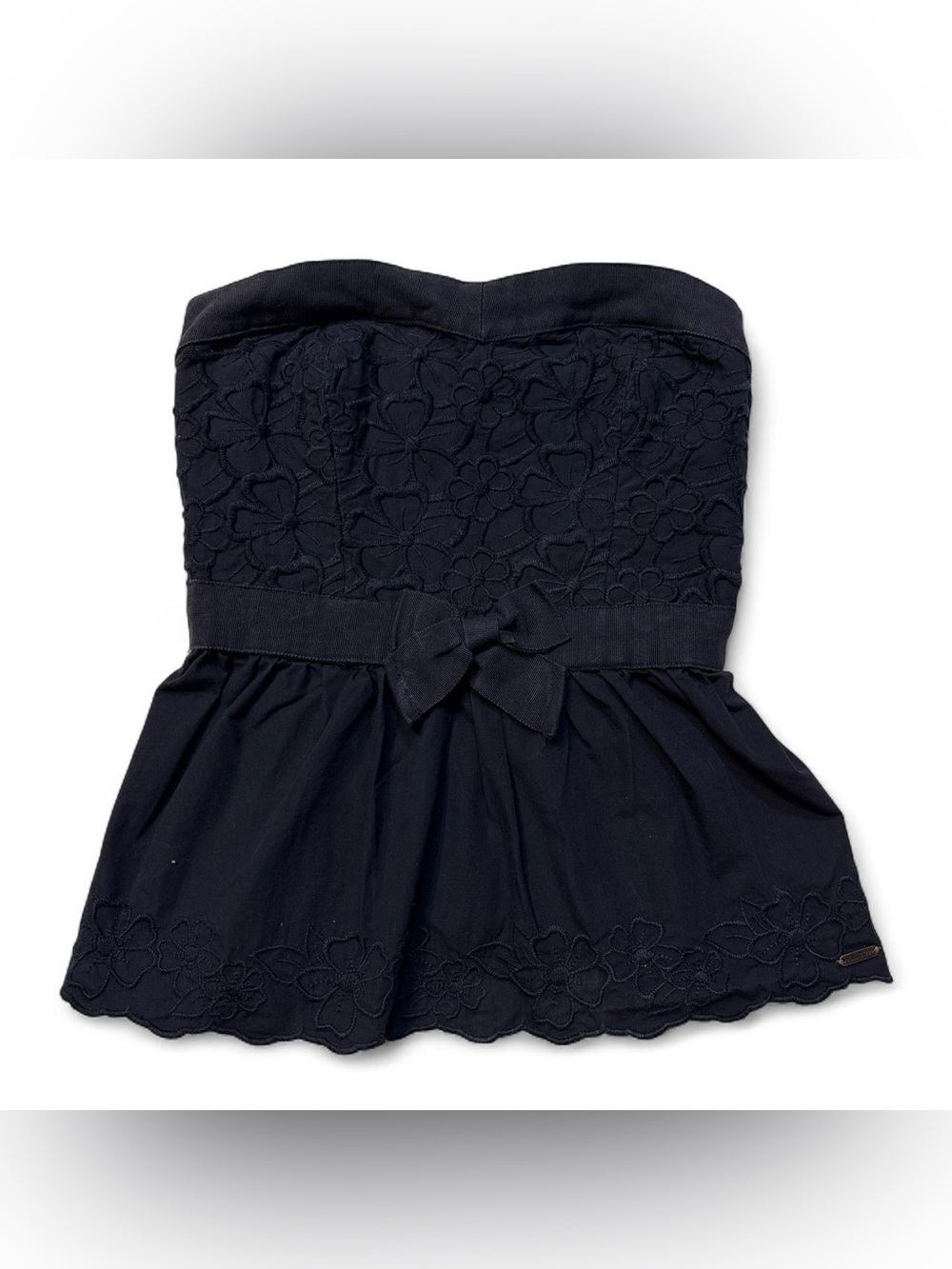 Hollister Navy Strapless Floral Lace Peplum Top